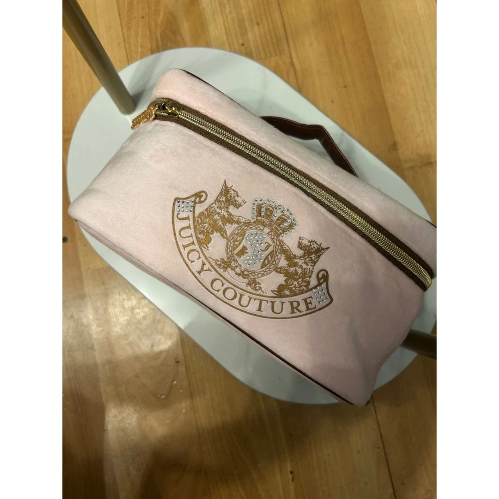 Juicy Couture Makeup Bag Women OS Pink Excellent Y2K Velour Crest Vanity Case